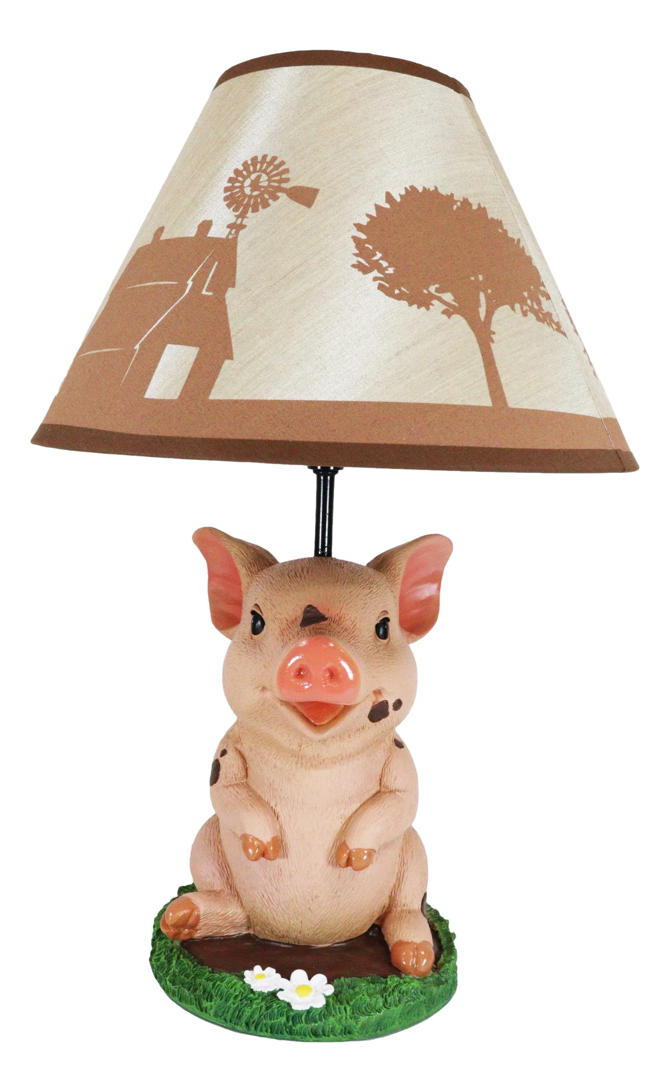 Rustic Farm Country Pink Babe Piglet Muddy Pig Desktop Table Lamp With Shade - Image 3