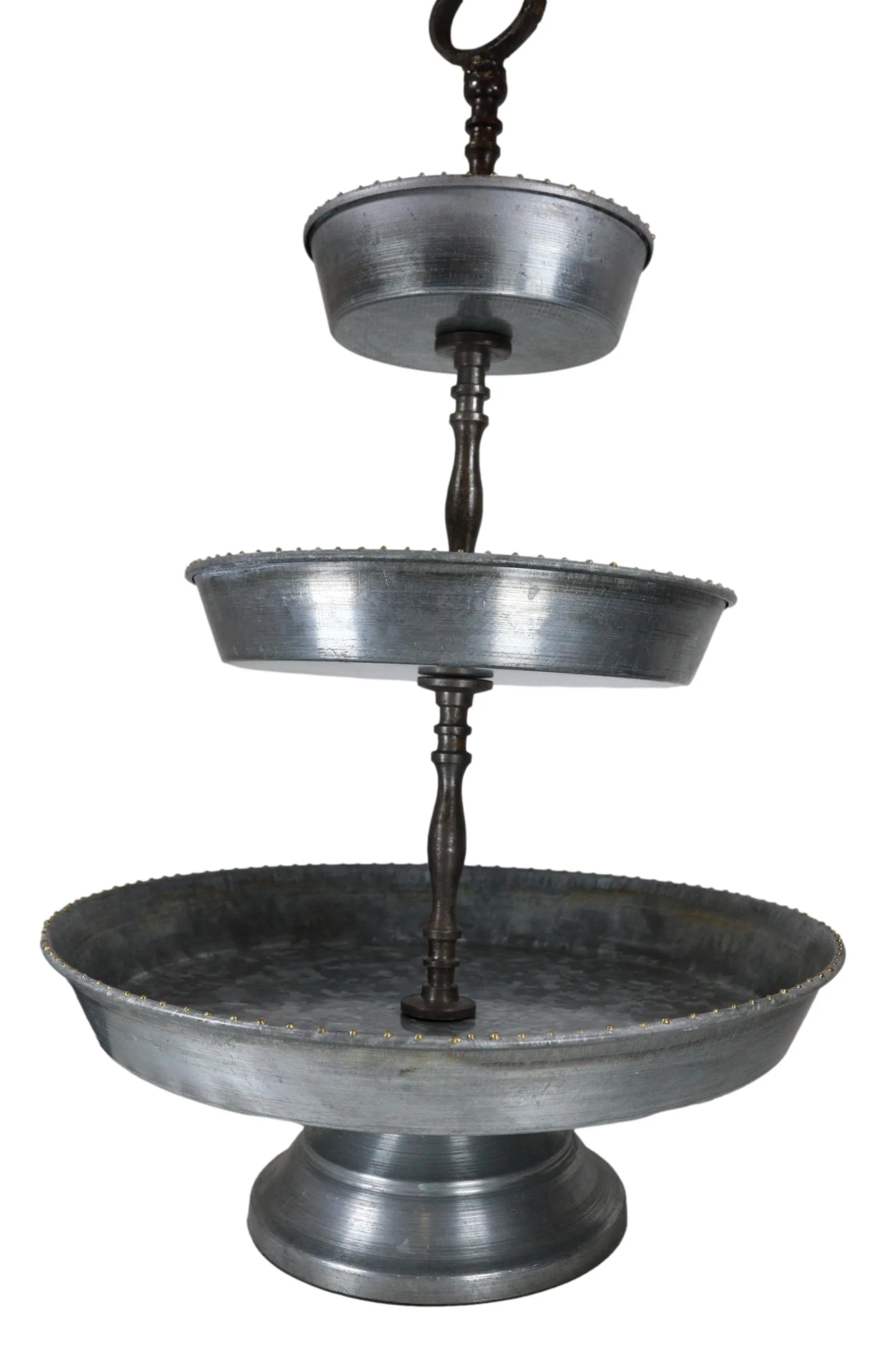 Rustic Farmhouse 3 Tiered Tabletop Galvanized Metal Serving Tray With Handle - Image 3