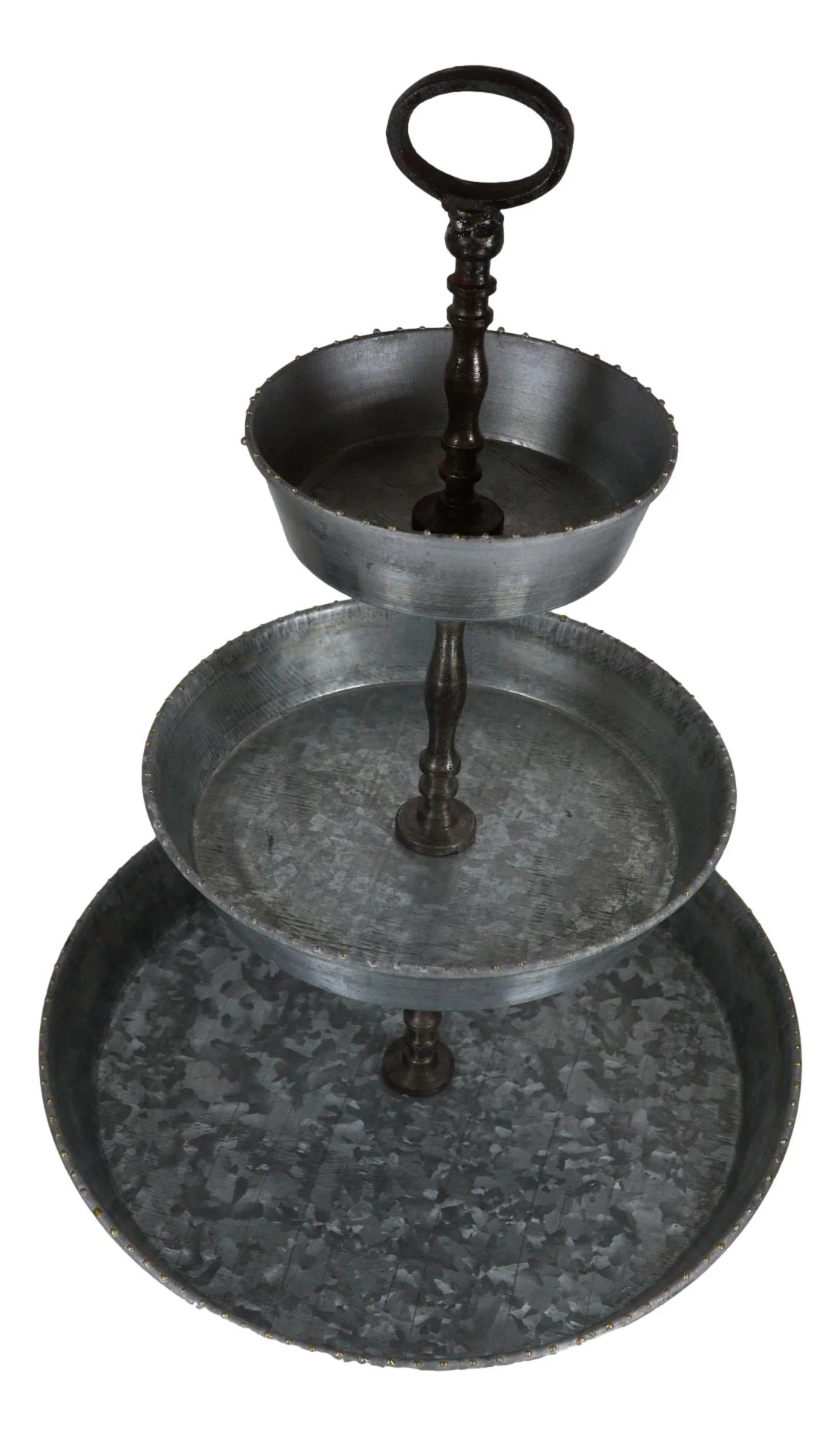 Rustic Farmhouse 3 Tiered Tabletop Galvanized Metal Serving Tray With Handle - Image 5