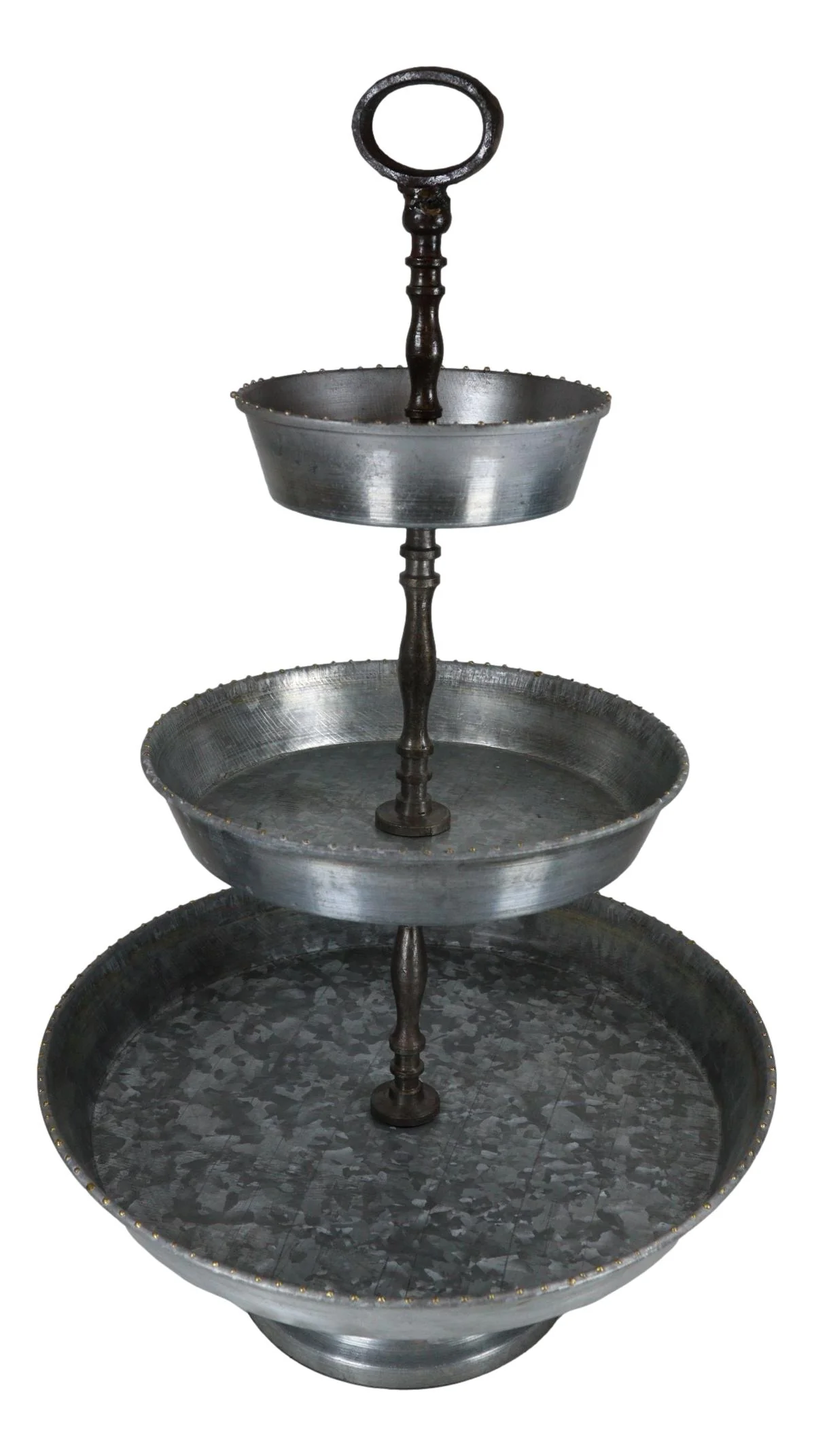 Rustic Farmhouse 3 Tiered Tabletop Galvanized Metal Serving Tray With Handle - Image 9