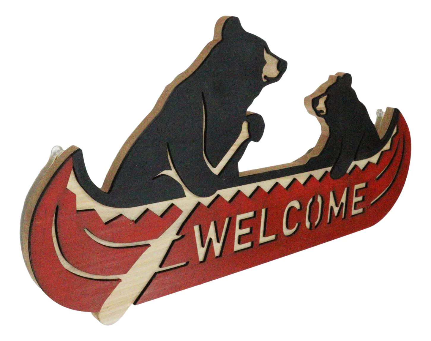 Rustic Father Bear With Cub Rowing Red Canoe Boat Welcome MDF Wall Decor Plaque - Image 5