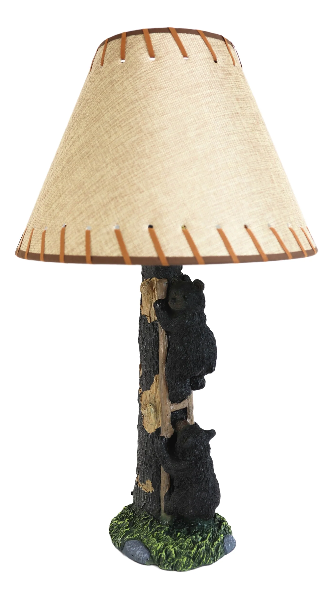 Rustic Forest 2 Bear Cubs Climbing Tree Ladder Table Lamp Statue with Shade 23"H - Image 2