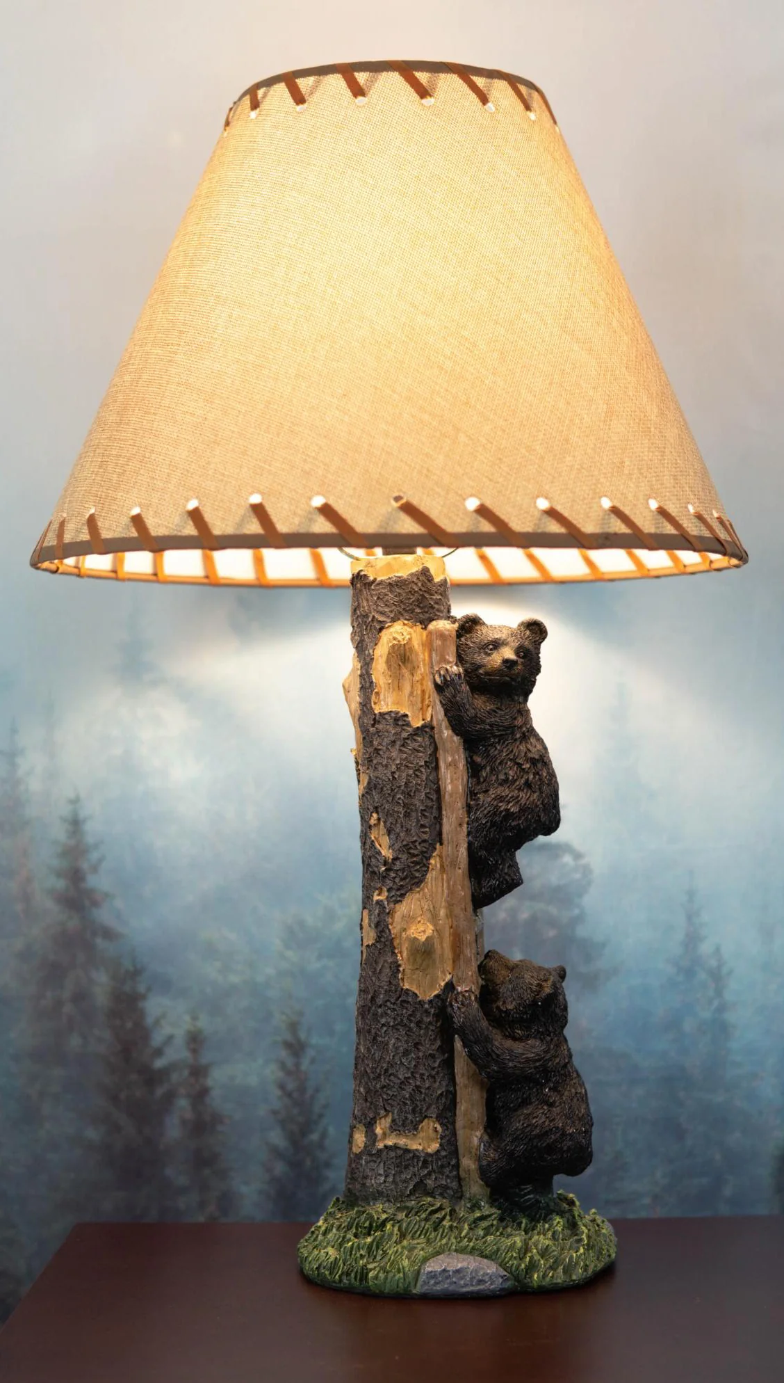 Rustic Forest 2 Bear Cubs Climbing Tree Ladder Table Lamp Statue with Shade 23"H - Image 8