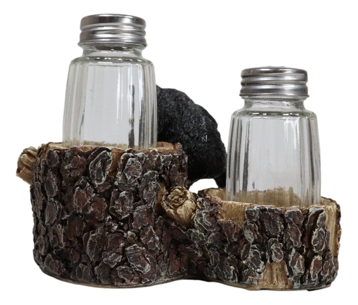 Rustic Forest 2 Black Bear Cubs Playing By Tree Logs Salt Pepper Shakers Holder - Image 3