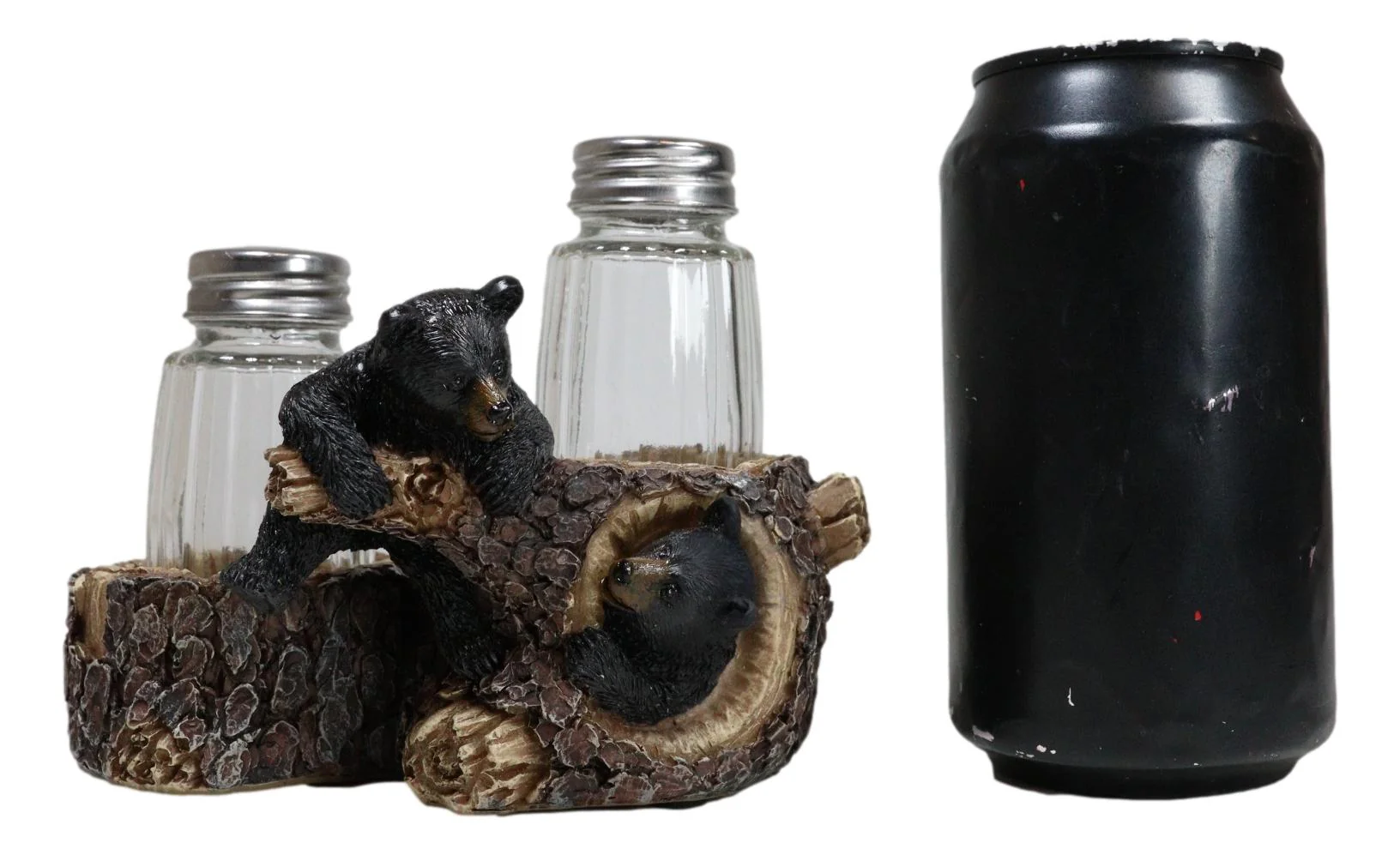 Rustic Forest 2 Black Bear Cubs Playing By Tree Logs Salt Pepper Shakers Holder - Image 8