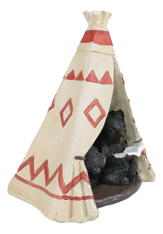 Ebros Rustic Forest Black Bear Cubs Story Time Reading Book In Teepee Hut Figurine - Image 6