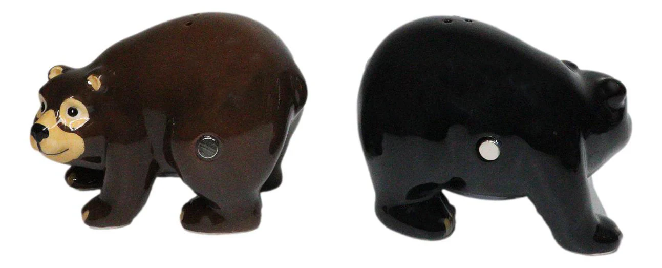Rustic Forest Black Bear With Grizzly Bear Ceramic Salt And Pepper Shakers Set - Image 4