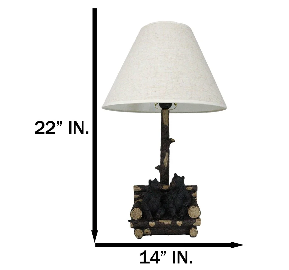 Rustic Forest Black Bears Family Sitting On Tree Logs Cozy Couch Table Lamp - Image 2