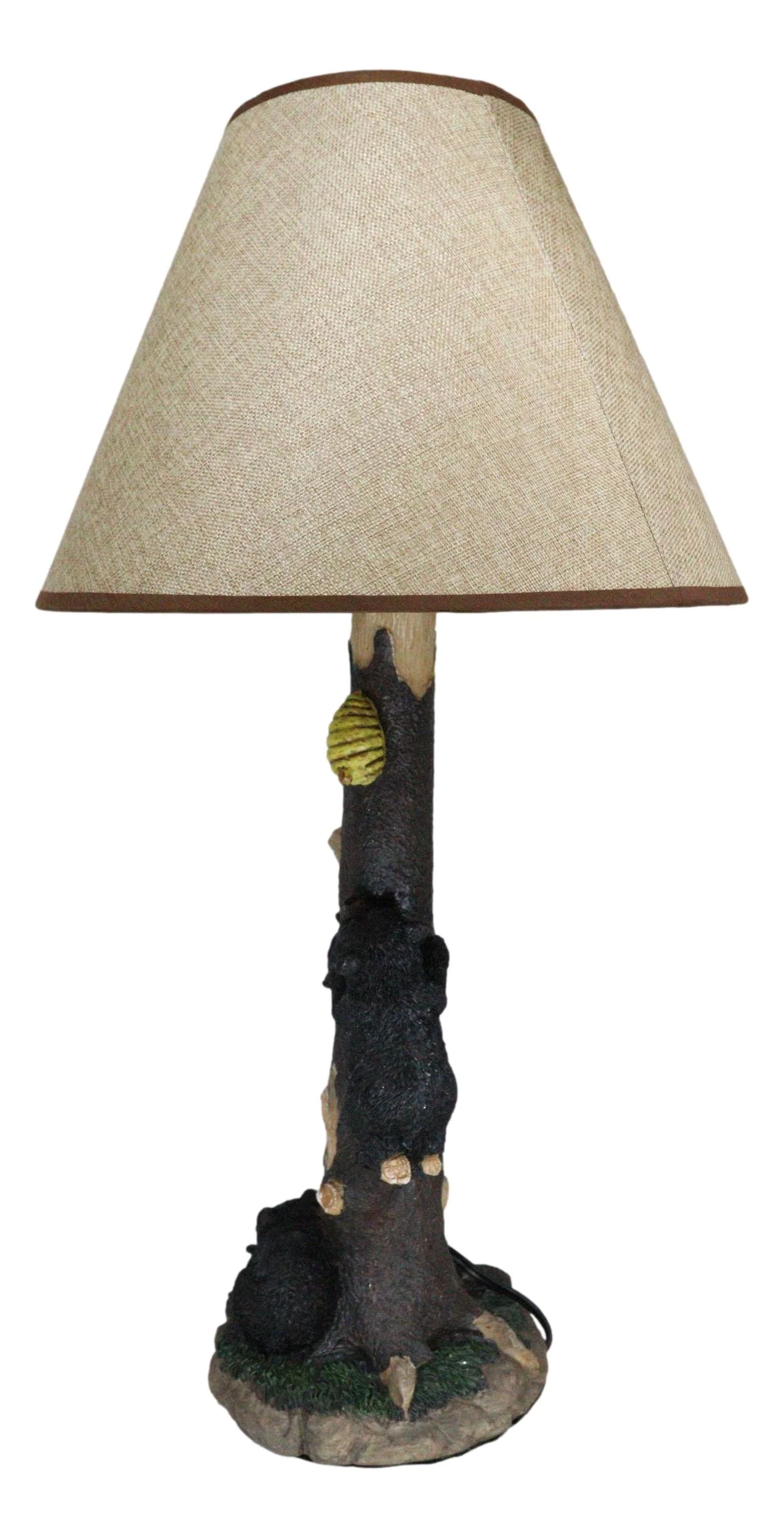 Rustic Forest Climbing 3 Black Bear Cubs On Tree Getting Beehive Table Lamp - Image 5