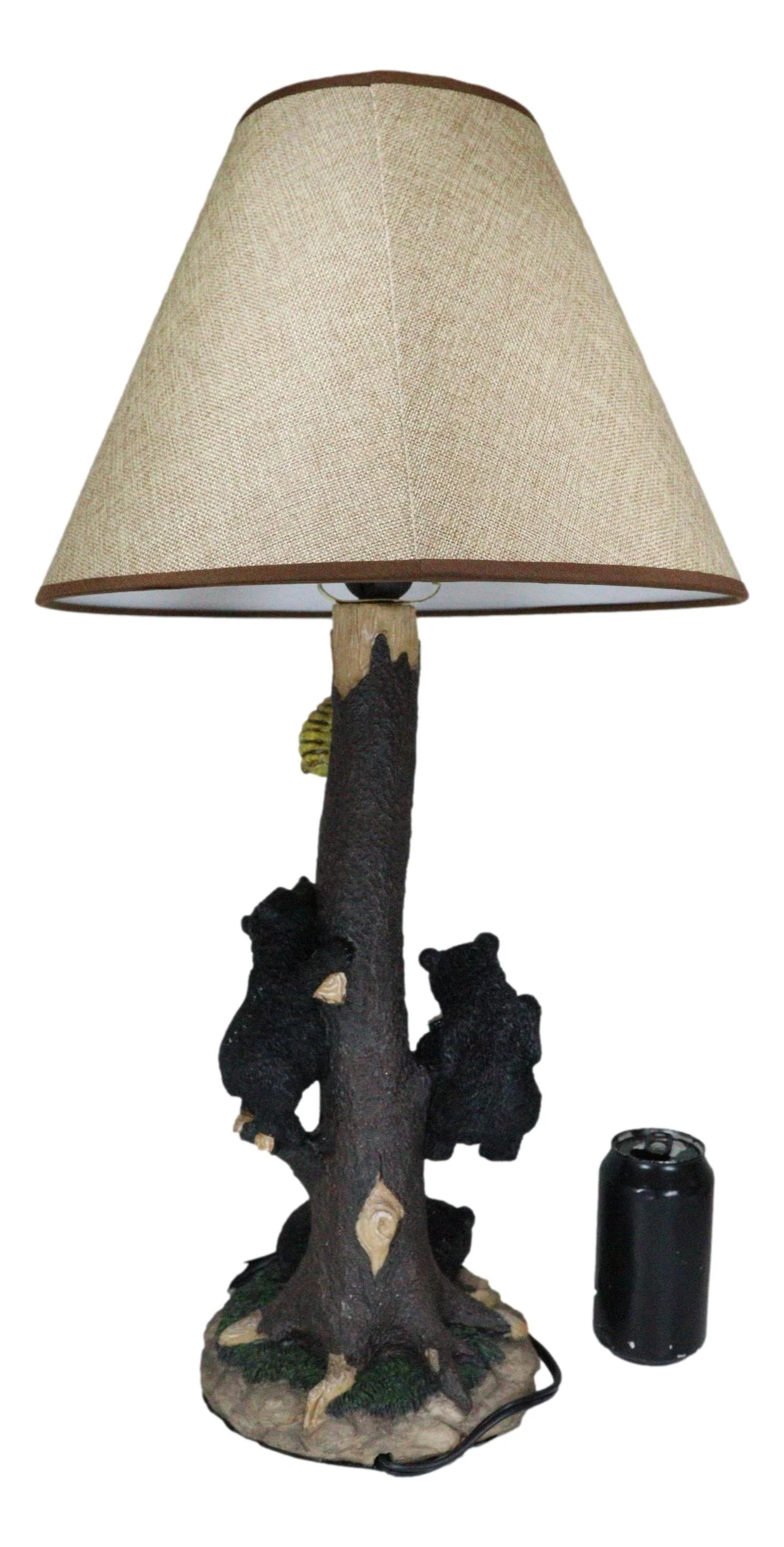 Rustic Forest Climbing 3 Black Bear Cubs On Tree Getting Beehive Table Lamp - Image 9