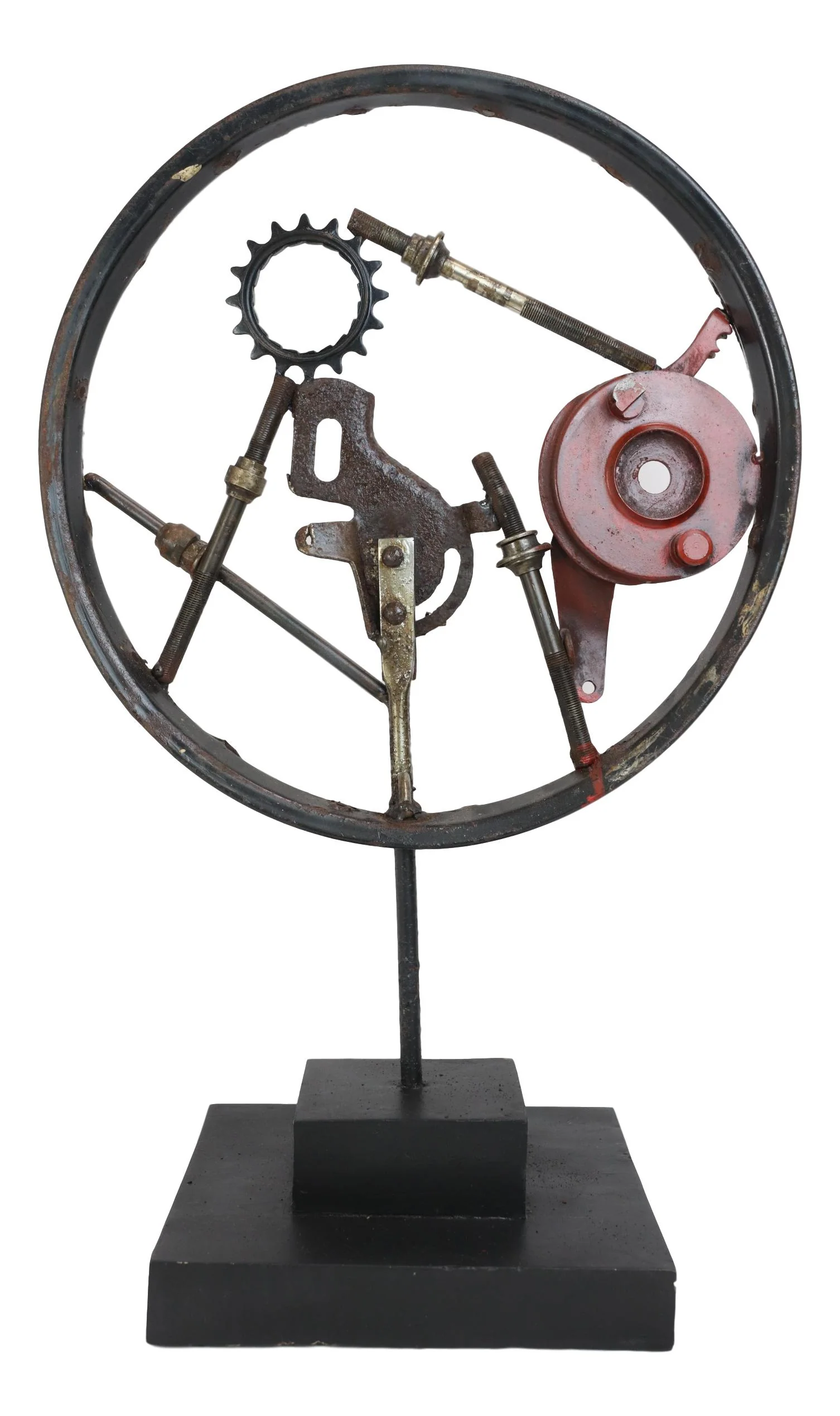 Rustic Grey Metal Industrial Geared Clockwork Steampunk Wheel Sculpture W/ Base - Image 4