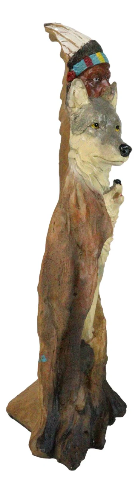 Rustic Howling Wolves And Indian Chief In Headdress Forest Scene Cutout Figurine - Image 3