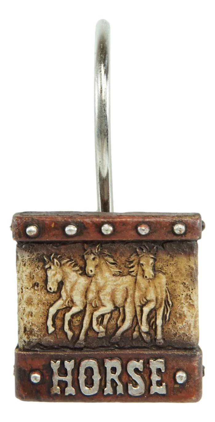 Rustic Running Horses On Faux Tooled Leather Bathroom Shower Curtain Hooks 12pk - Image 3