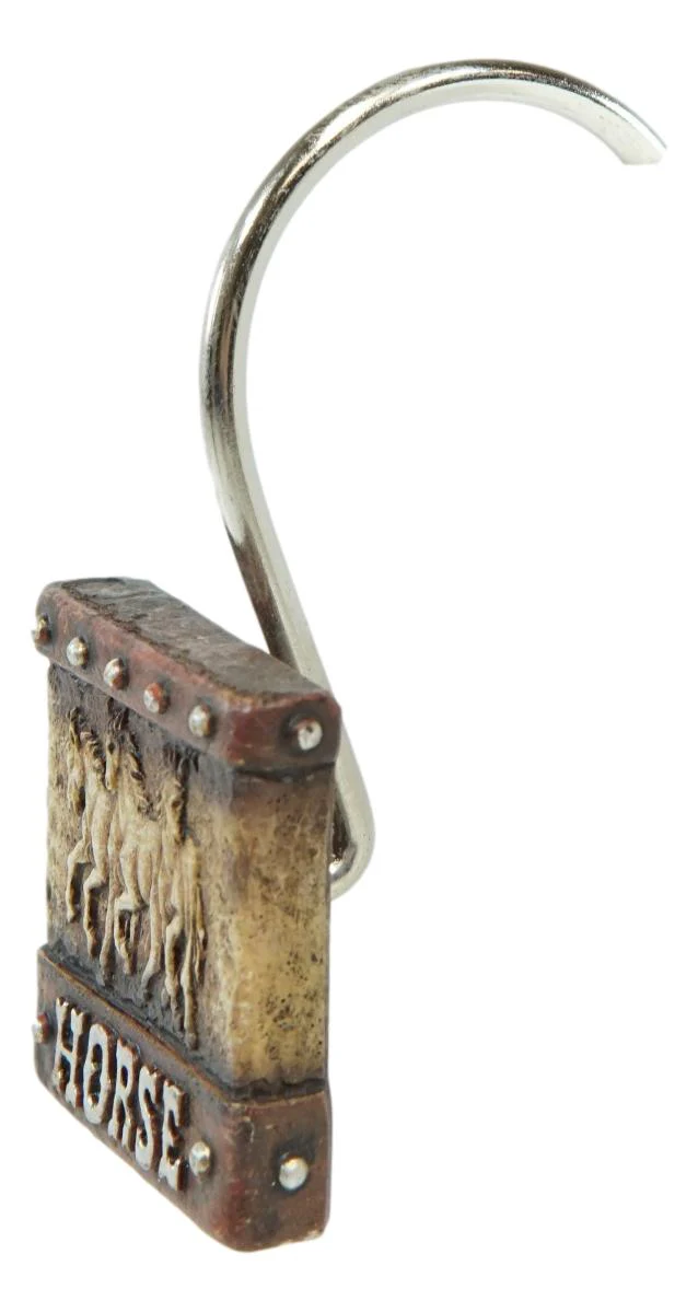 Rustic Running Horses On Faux Tooled Leather Bathroom Shower Curtain Hooks 12pk - Image 4