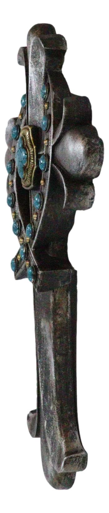 Rustic Silver Finish Fleur De Lis Greek Ichthys Christ Fish Turquoise Wall Cross - Image 4