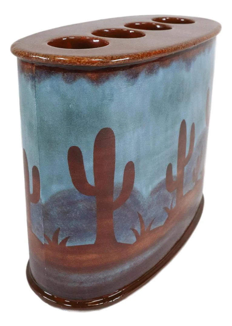 Ebros Rustic Southwestern Desert Cactus Arizona Bathroom Toothbrush Toothpaste Holder - Image 2
