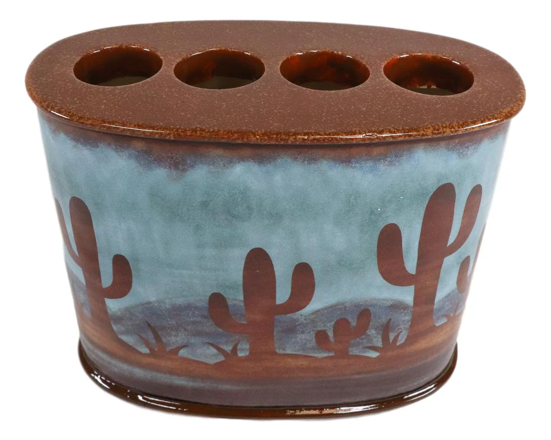 Ebros Rustic Southwestern Desert Cactus Arizona Bathroom Toothbrush Toothpaste Holder - Image 3