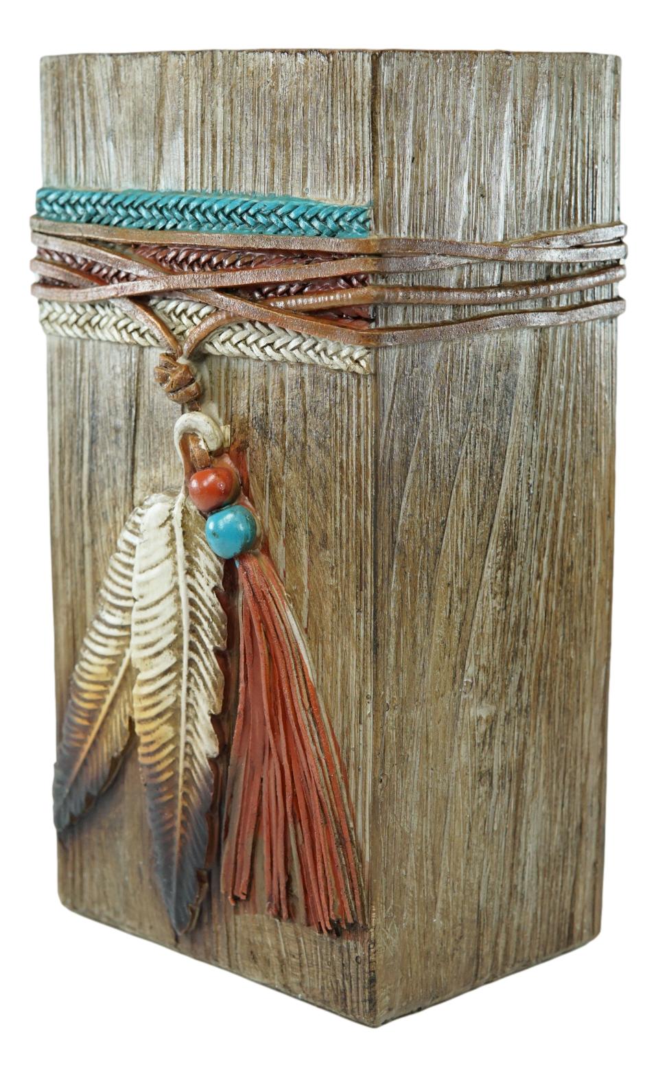 Rustic Southwestern Indian Dreamcatcher Eagle Feathers And Beads Floral Vase - Image 2