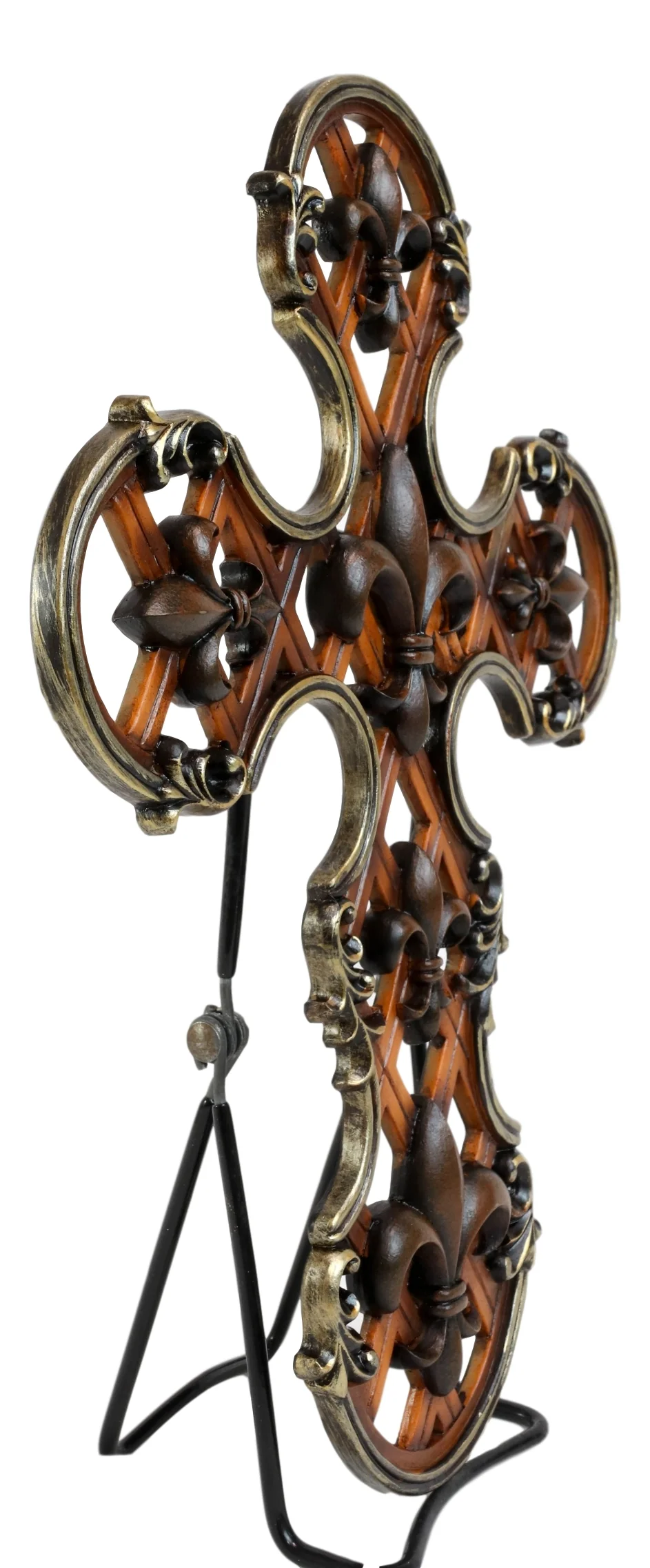 Rustic Southwestern Scroll Art Tuscan Fleur De Lis Emblems Wall Cross Crucifix - Image 2