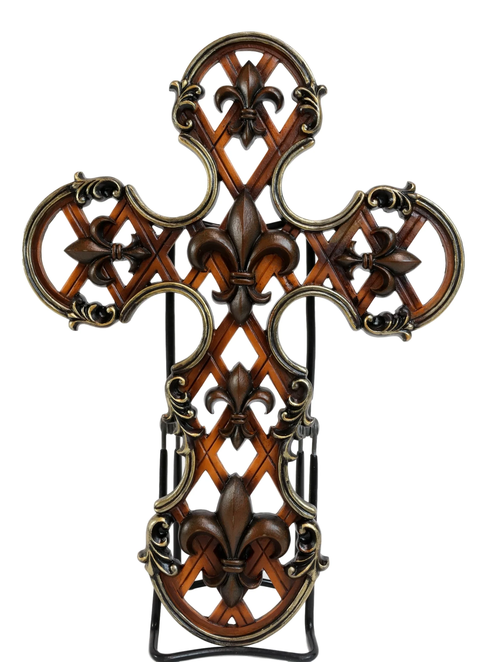 Rustic Southwestern Scroll Art Tuscan Fleur De Lis Emblems Wall Cross Crucifix - Image 4