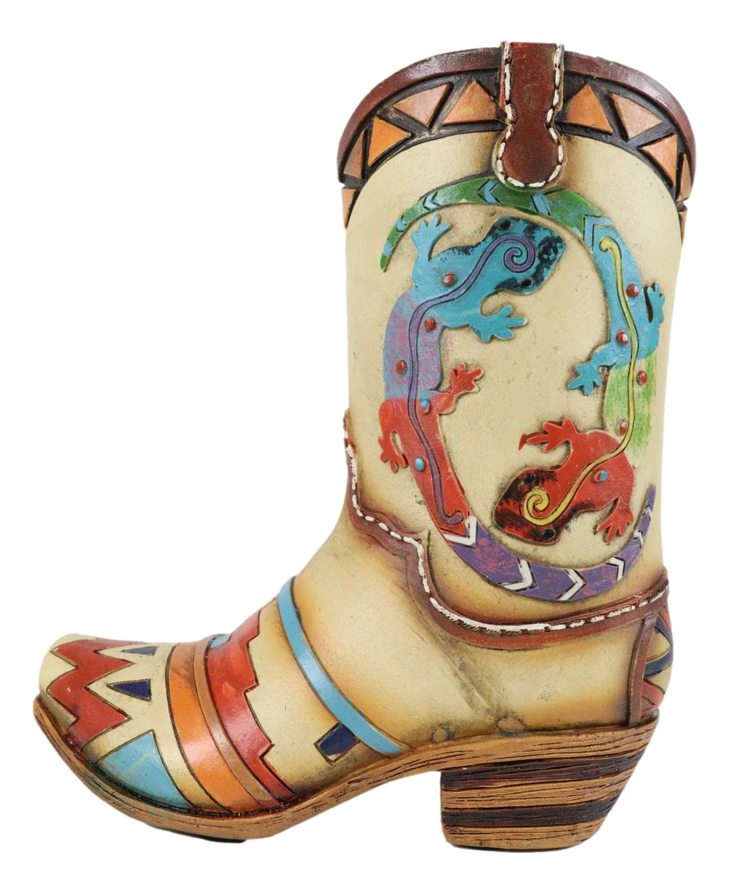 Rustic Southwestern Tribal Aztec 2 Gecko Lizards Cowgirl Cowboy Boot Floral Vase - Image 3