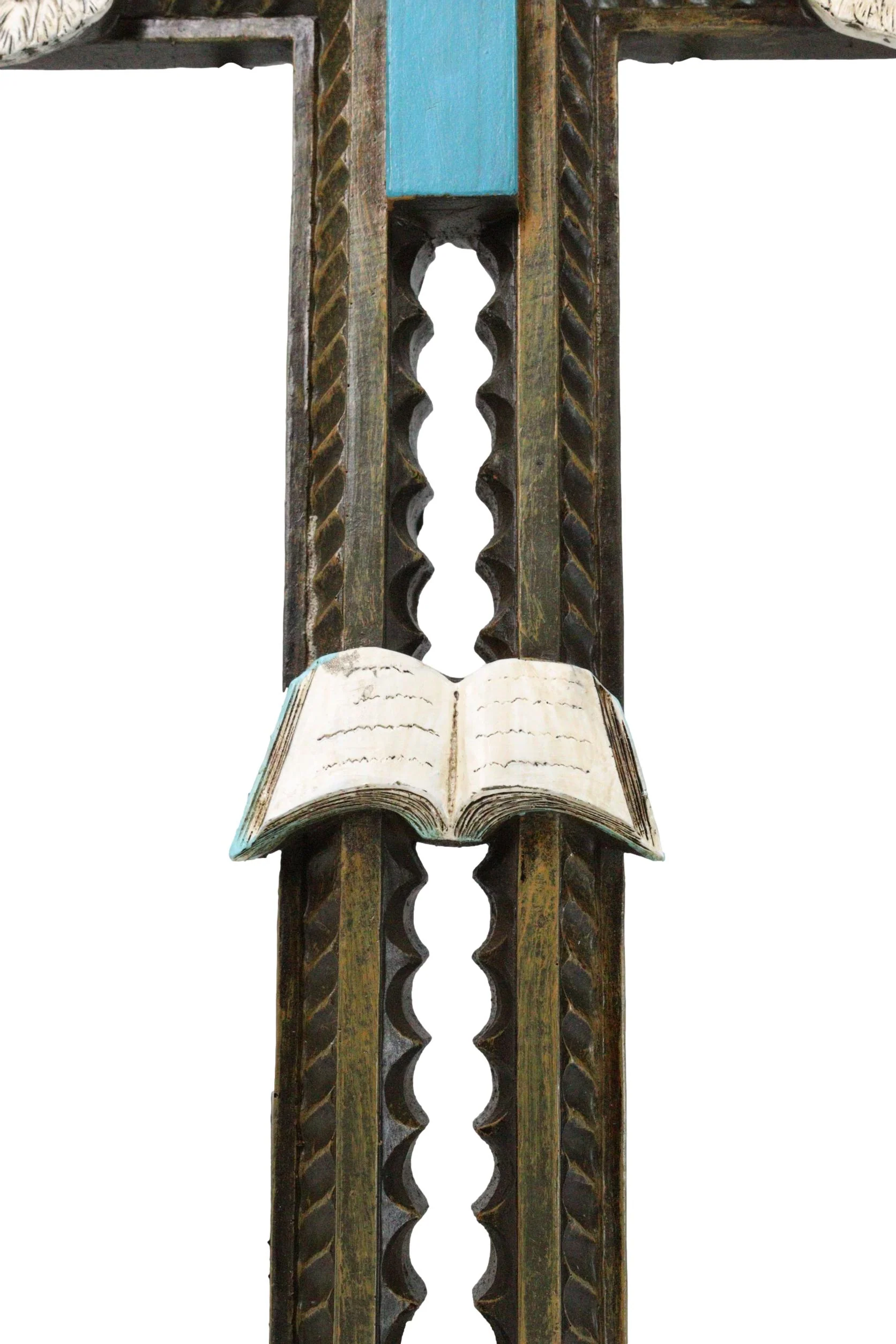 Rustic Turquoise Blue With Holy Bible White Doves Heart Faux Wooden Wall Cross - Image 8