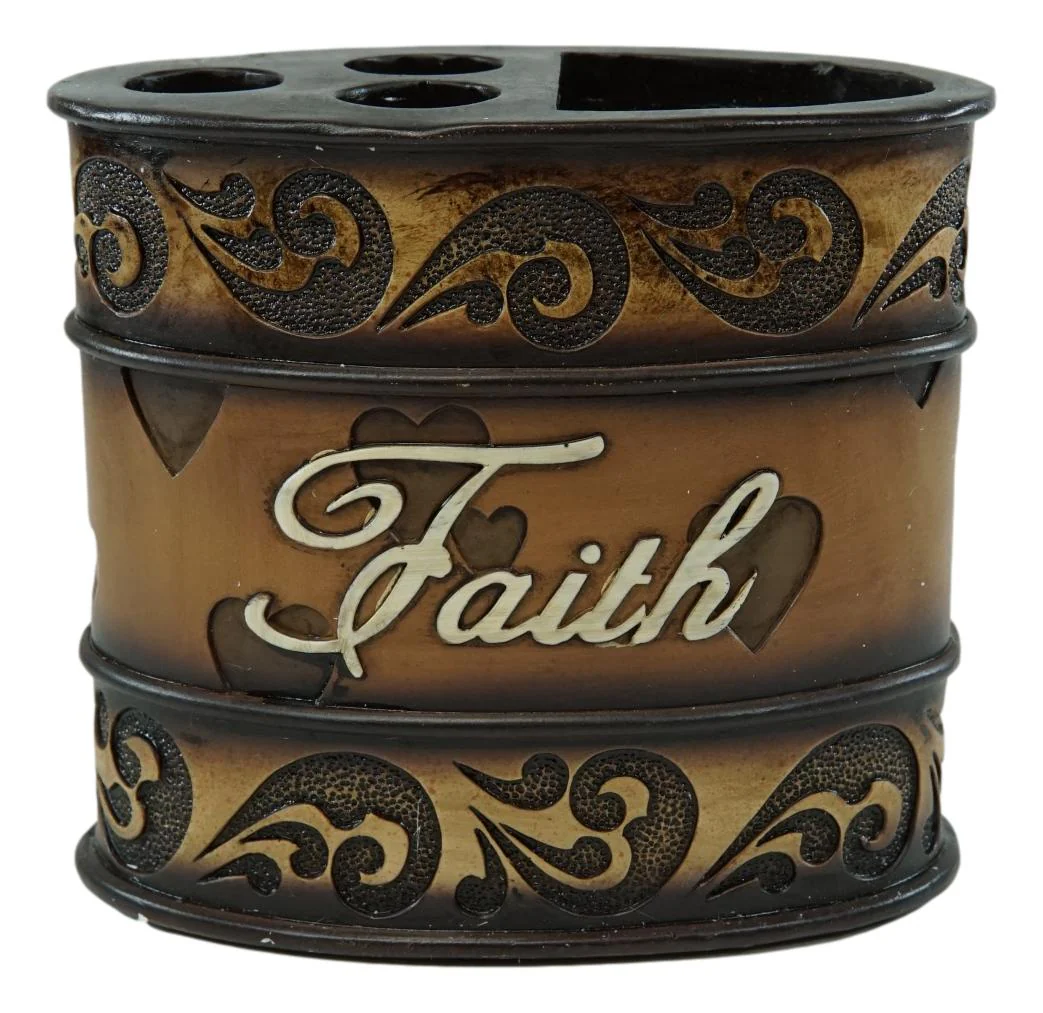 Rustic Tuscany Scroll Family Love Tumbler Cup Soap Dish & Toothbrush Holder Set - Image 3