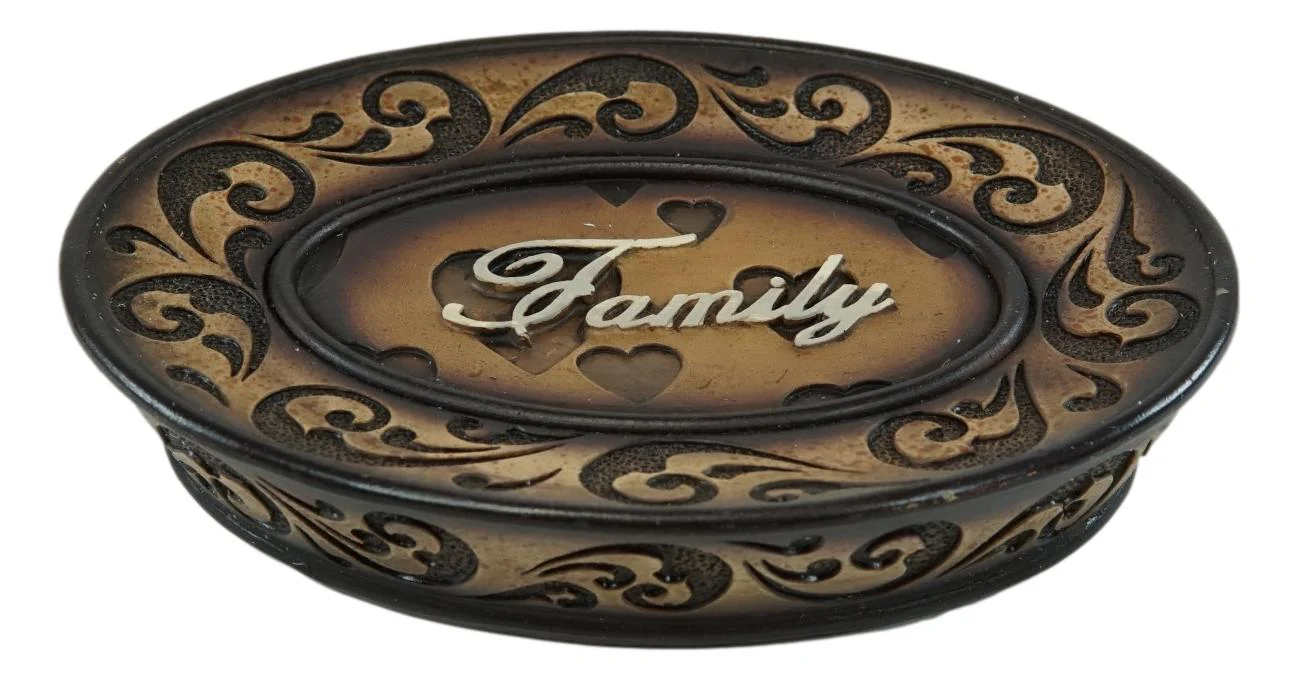 Rustic Tuscany Scroll Family Love Tumbler Cup Soap Dish & Toothbrush Holder Set - Image 4