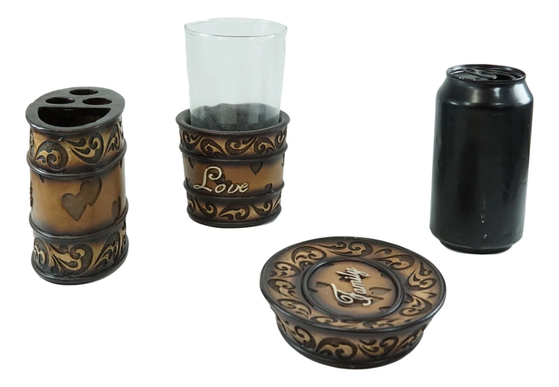 Rustic Tuscany Scroll Family Love Tumbler Cup Soap Dish & Toothbrush Holder Set - Image 7