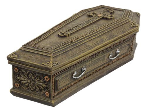 Rustic Vampire Coffin Box Rest In Peace Dracula Casket Trinket Box 8"L - Image 2