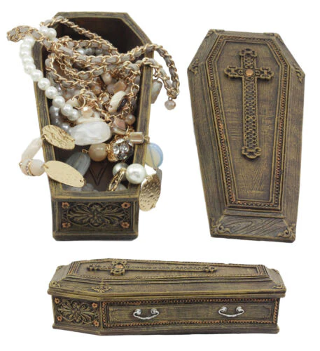 Rustic Vampire Coffin Box Rest In Peace Dracula Casket Trinket Box 8"L - Image 3