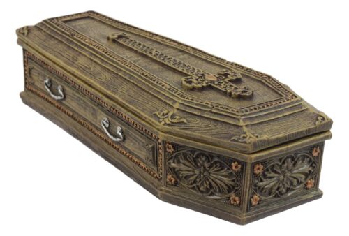 Rustic Vampire Coffin Box Rest In Peace Dracula Casket Trinket Box 8"L - Image 4