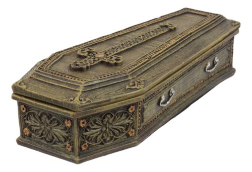Rustic Vampire Coffin Box Rest In Peace Dracula Casket Trinket Box 8"L - Image 7