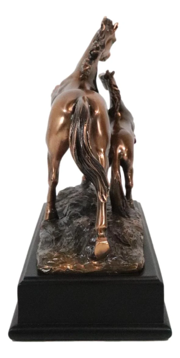 Rustic Western 2 Running Mother And Foal Equine Horses In Bronzed Resin Statue - Image 8