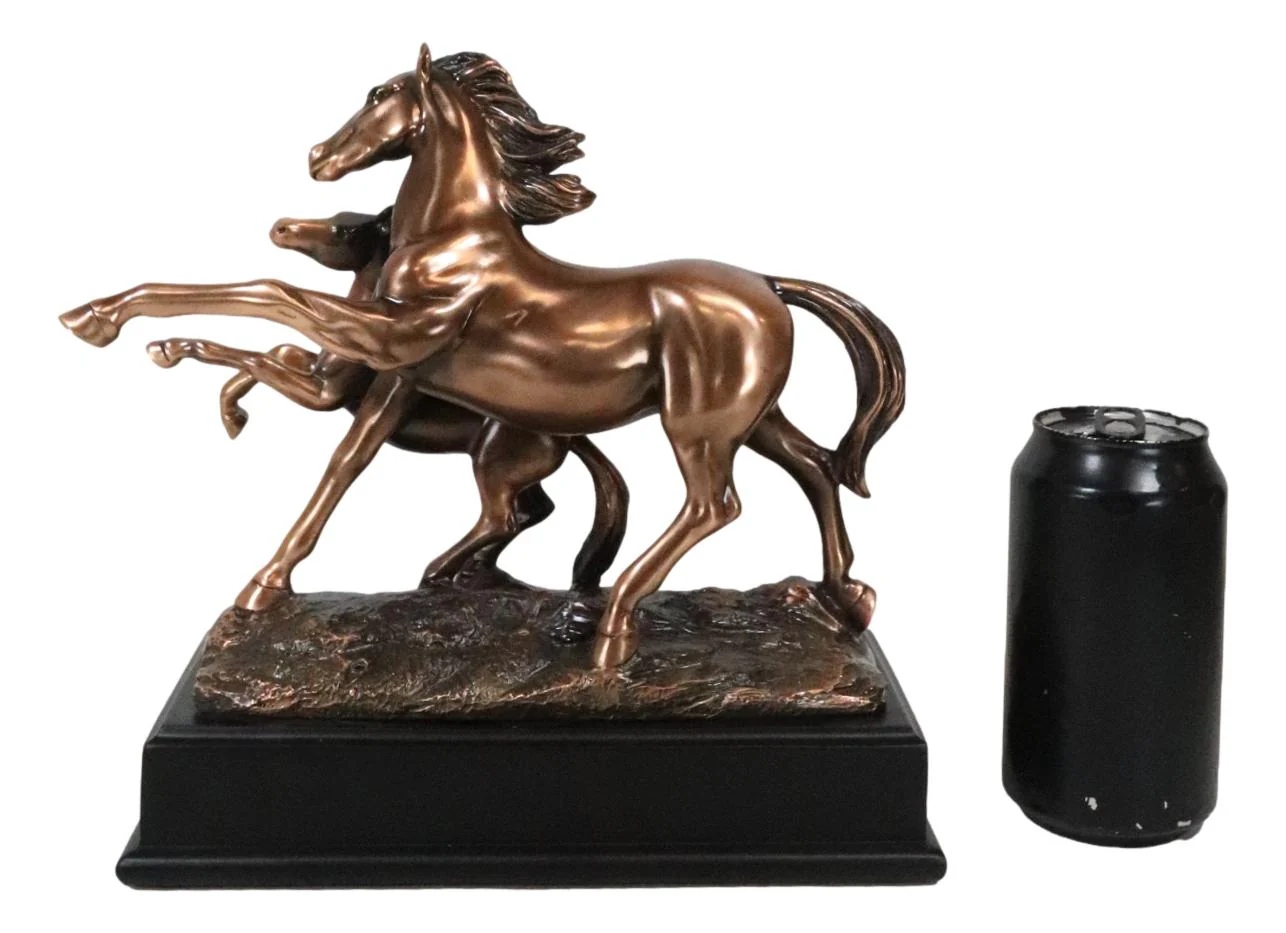 Rustic Western 2 Running Mother And Foal Equine Horses In Bronzed Resin Statue - Image 9