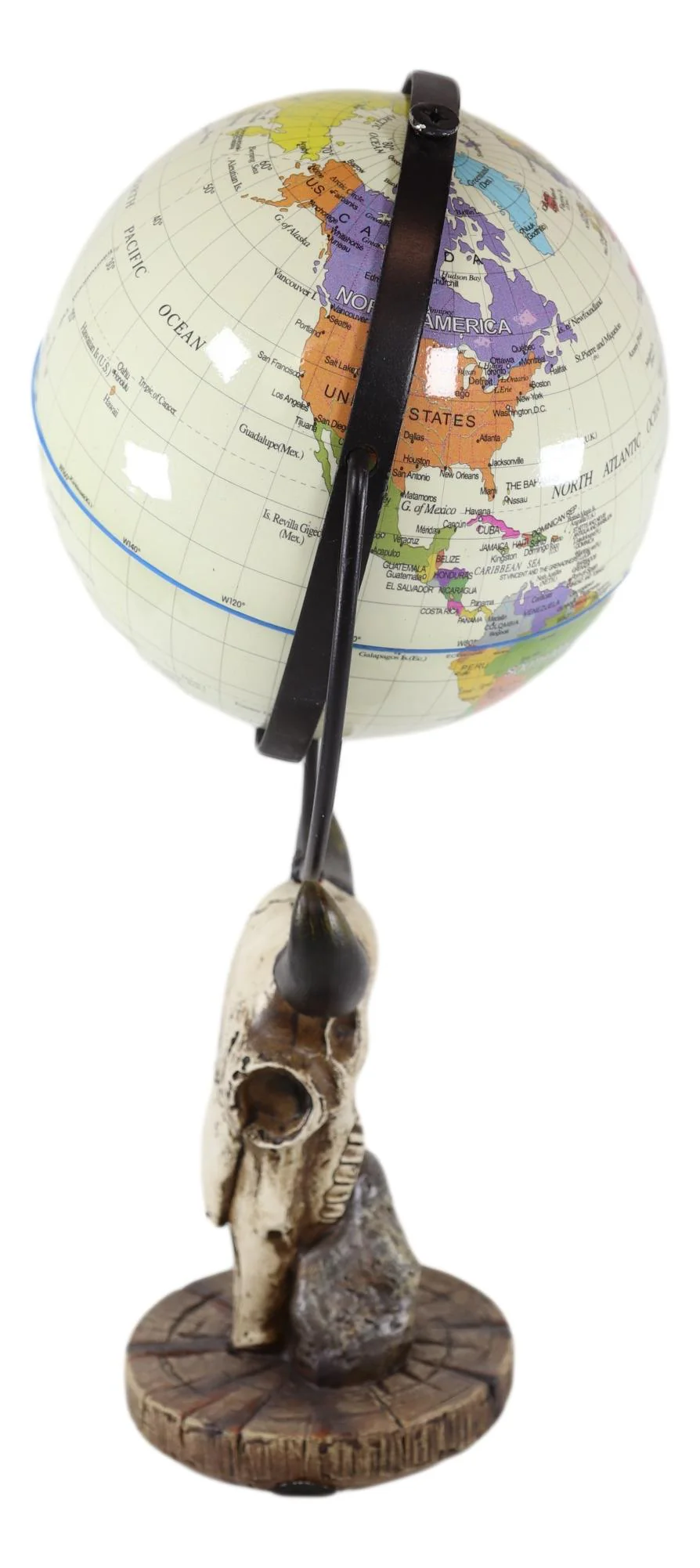 Rustic Western Bison Bull Cow Skull World Atlas Map Globe Decorative Figurine - Image 4
