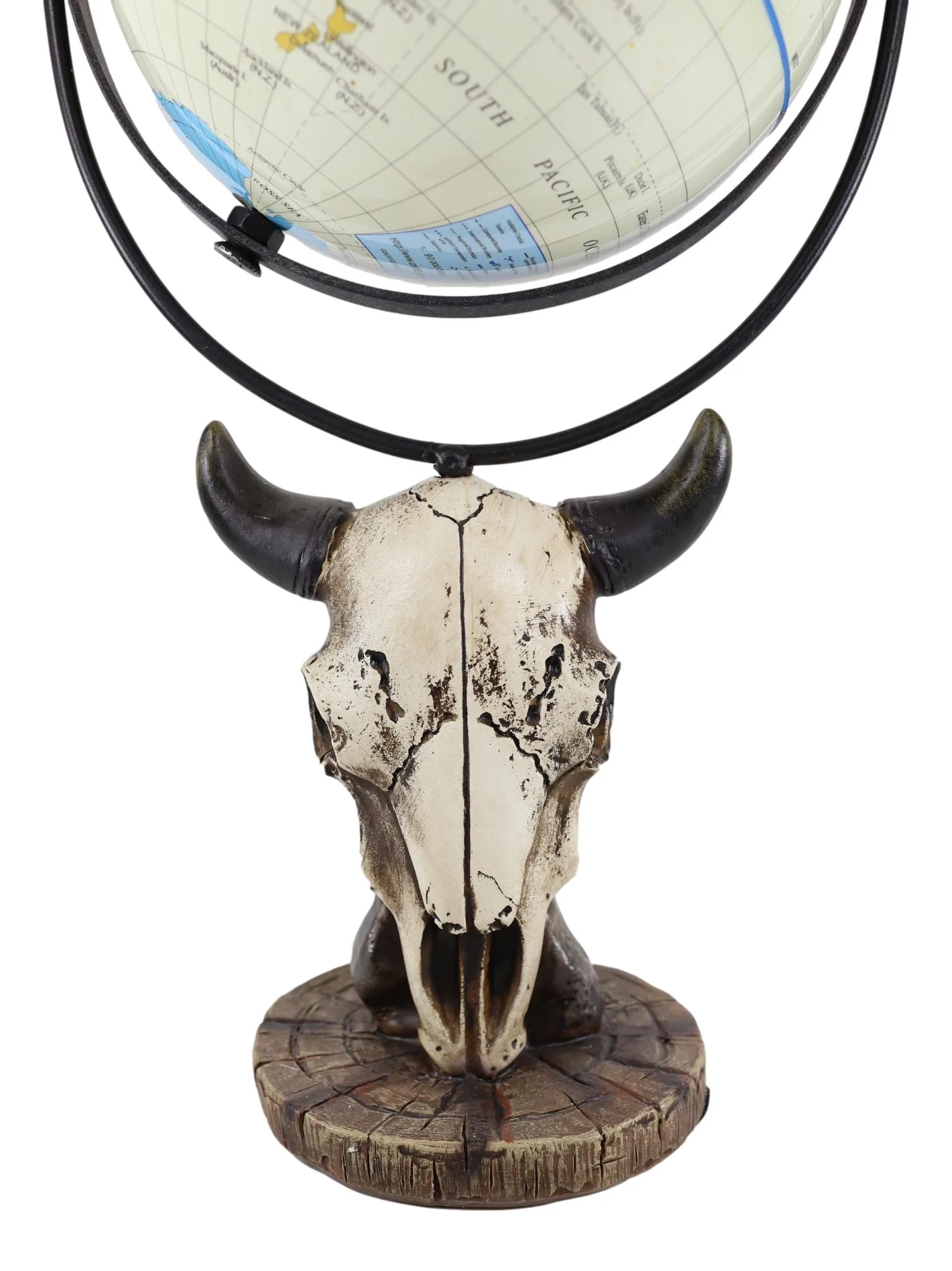 Rustic Western Bison Bull Cow Skull World Atlas Map Globe Decorative Figurine - Image 5