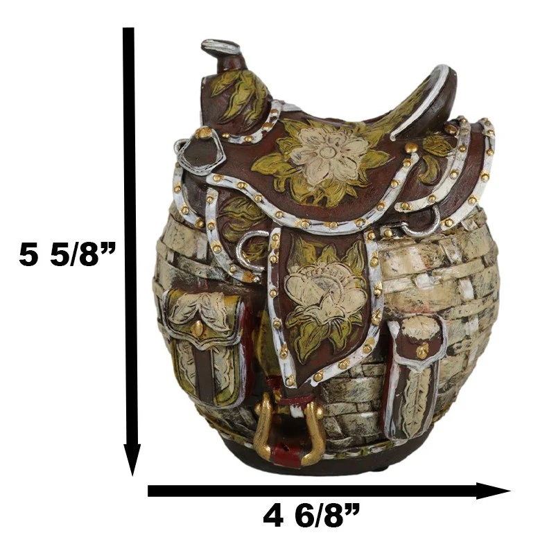 Rustic Western Brown Cowboy Horse Saddle Floral Wicker Design Coin Piggy Bank - Image 2