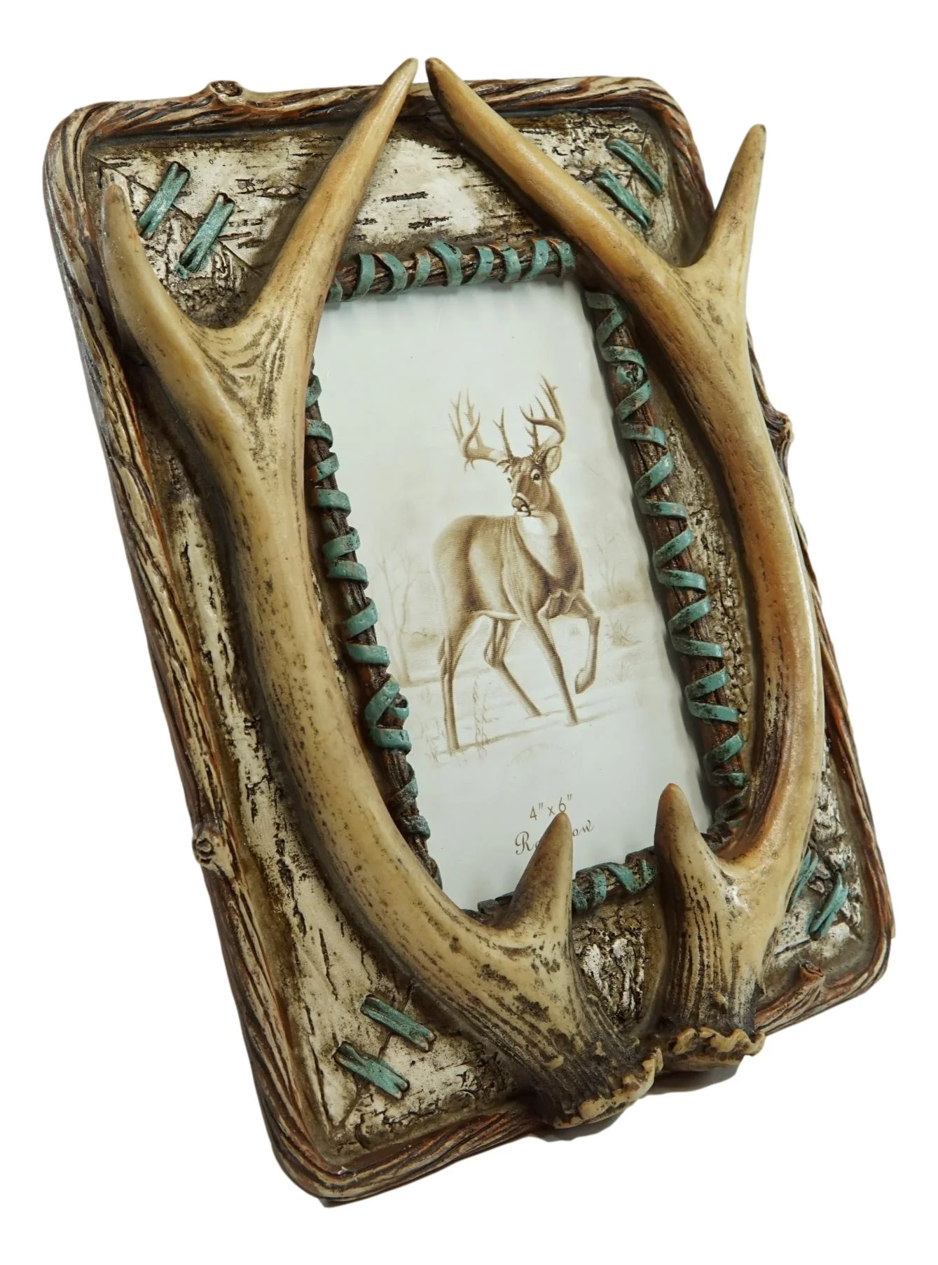 Rustic Western Buckhorn Stag Deer Antlers Easel Back 4X6 Picture Frame Sculpture - Image 2