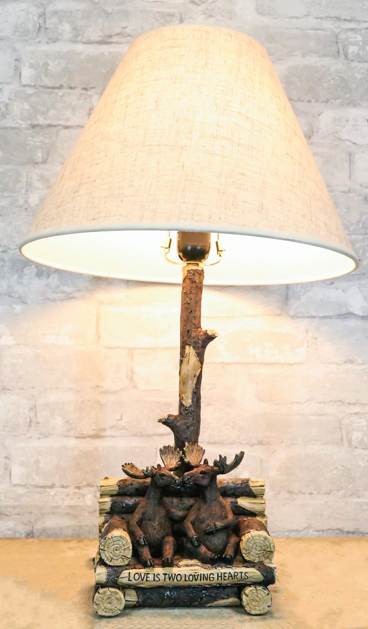 Rustic Western Bull Moose Grand Elks On Tree Logs Bench Table Lamp With Shade - Image 10