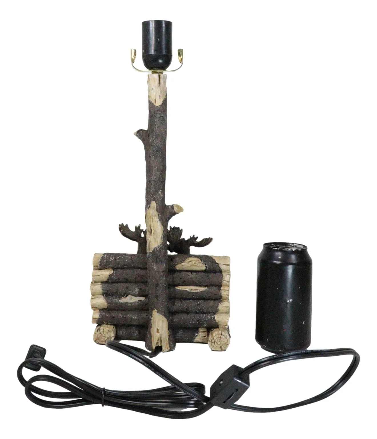 Rustic Western Bull Moose Grand Elks On Tree Logs Bench Table Lamp With Shade - Image 9