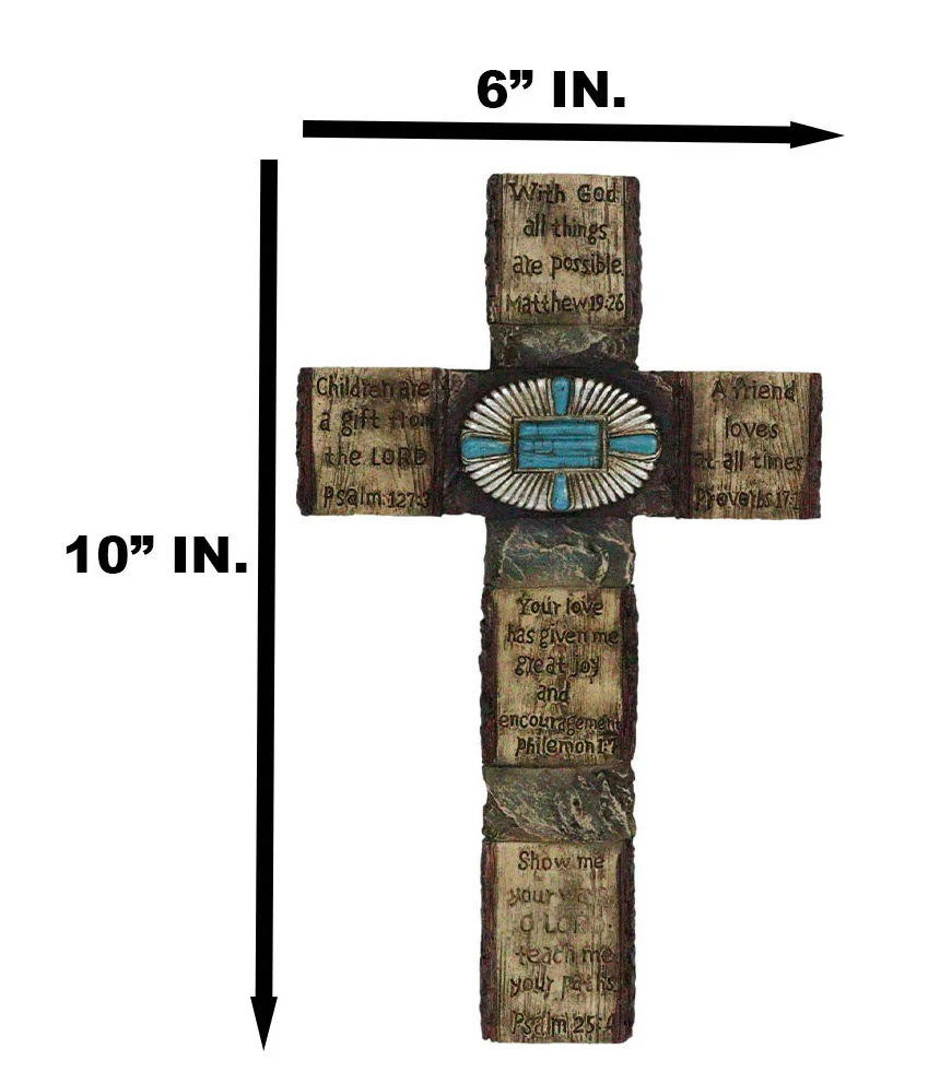 Rustic Western Christian Bible Verses Scriptures Turquoise Stones Wall Cross - Image 2