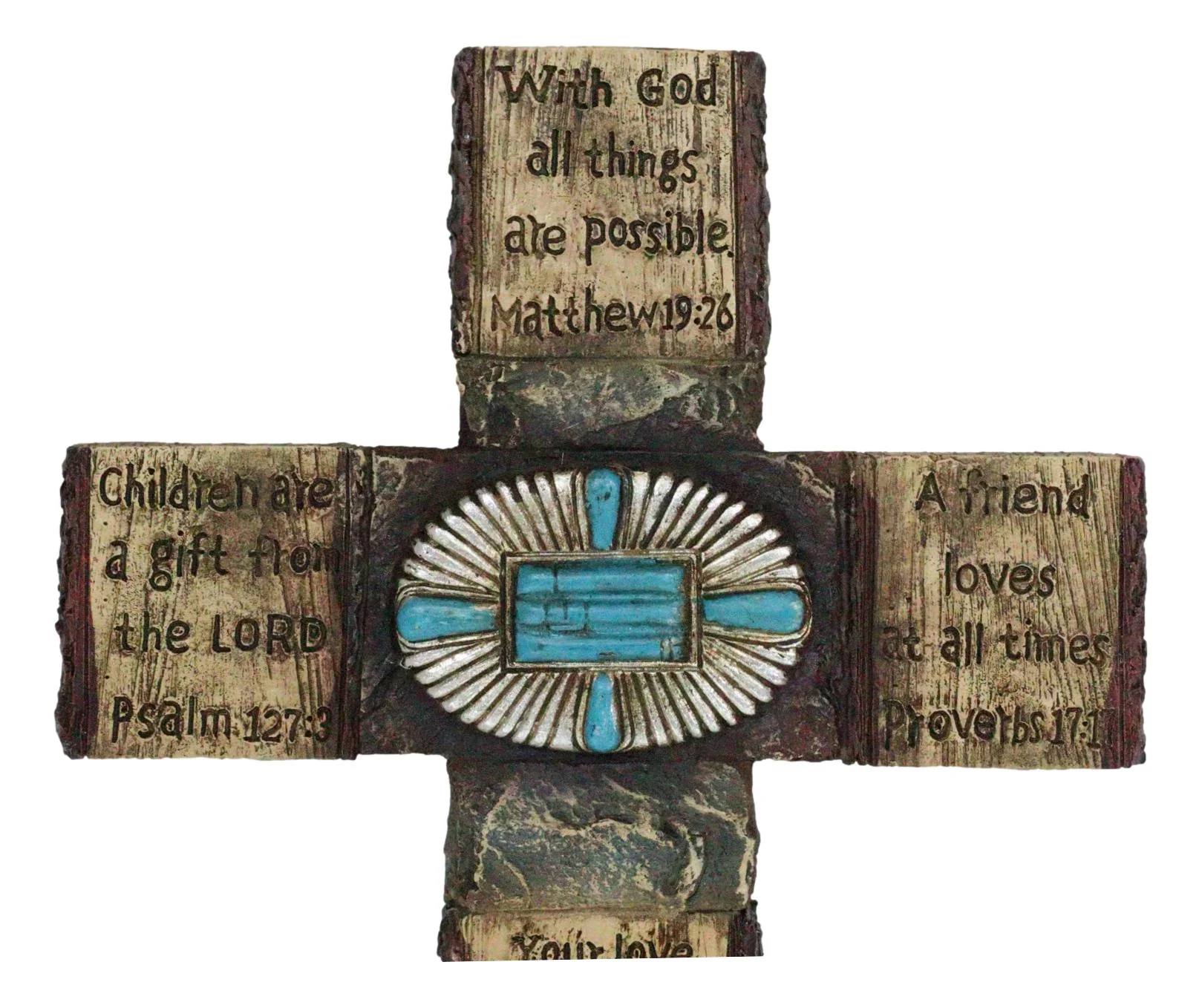 Rustic Western Christian Bible Verses Scriptures Turquoise Stones Wall Cross - Image 5