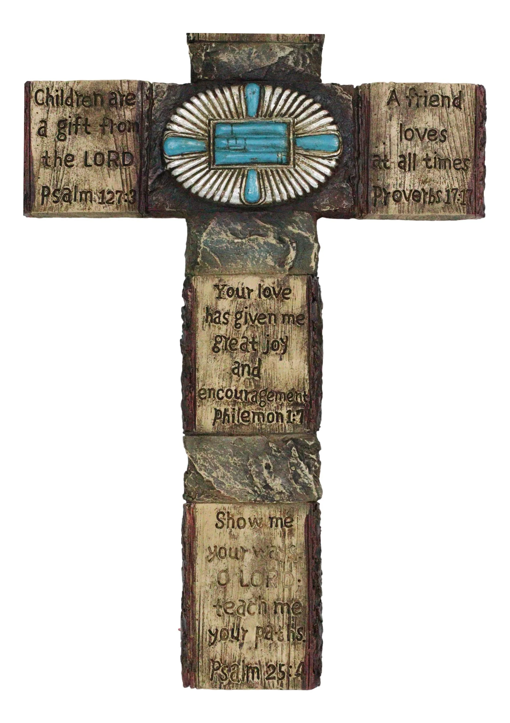 Rustic Western Christian Bible Verses Scriptures Turquoise Stones Wall Cross - Image 6