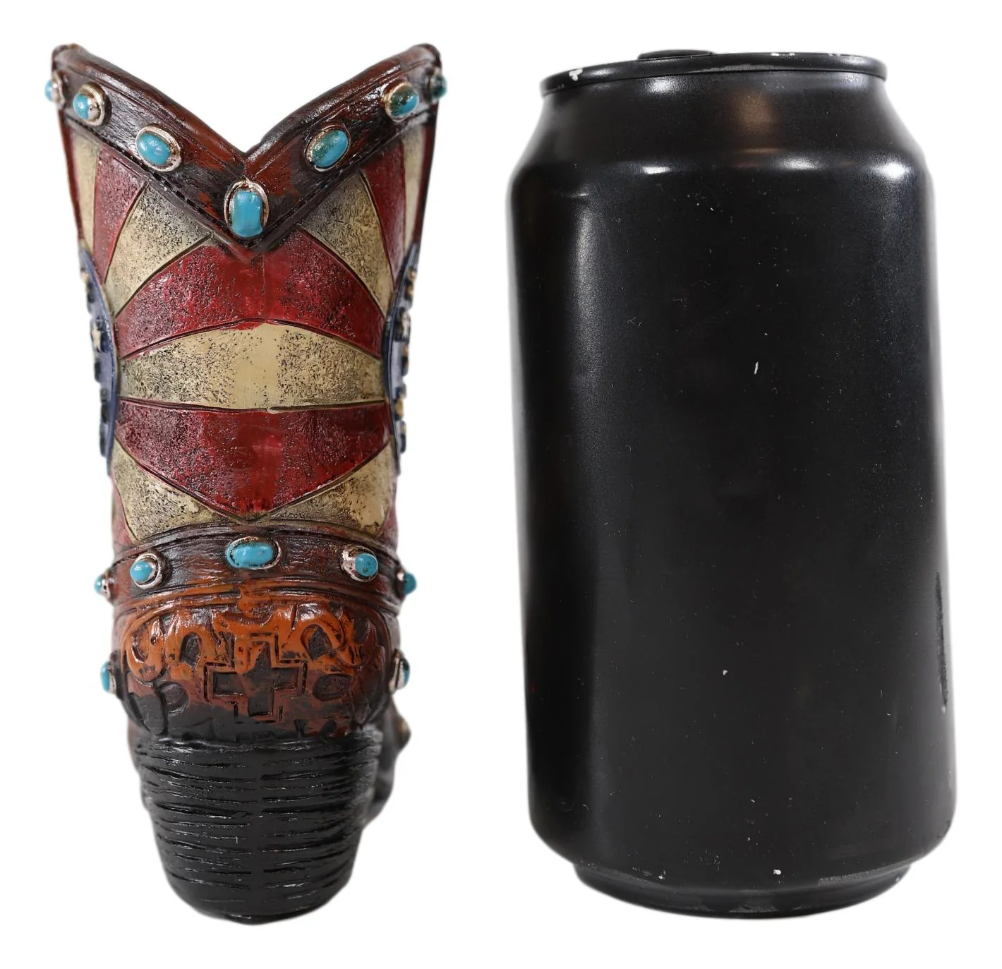 Rustic Western Cowboy American Flag Turquoise Rocks Boot Pen Holder Figurine - Image 6
