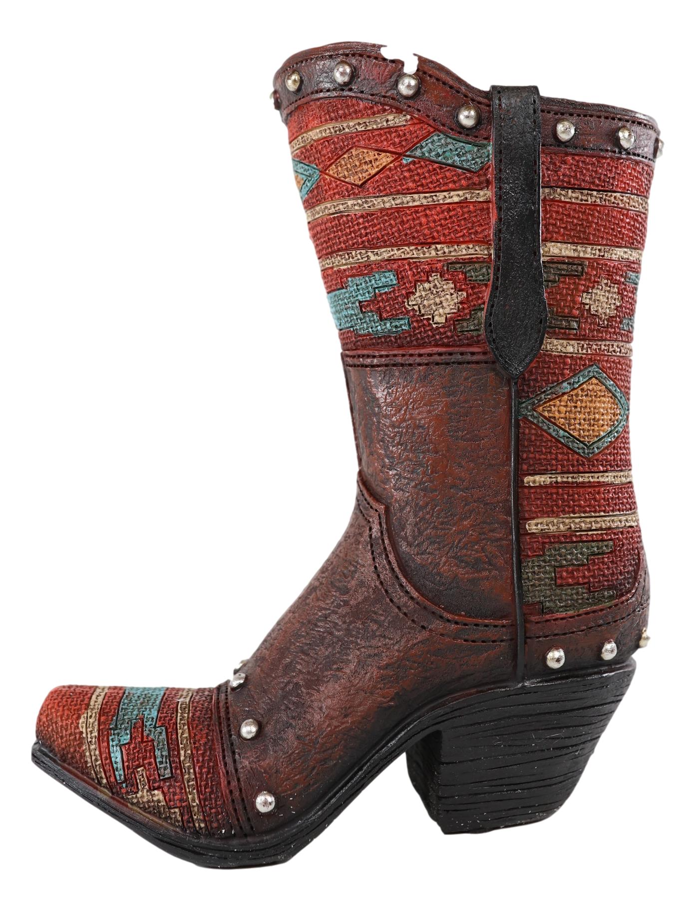 Rustic Western Cowboy Aztec Patterns Boot Flower Vase Planter Figurine Decor - Image 2