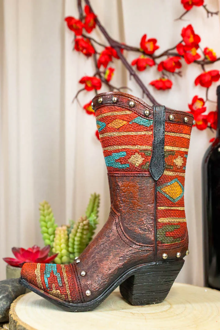 Rustic Western Cowboy Aztec Patterns Boot Flower Vase Planter Figurine Decor - Image 5