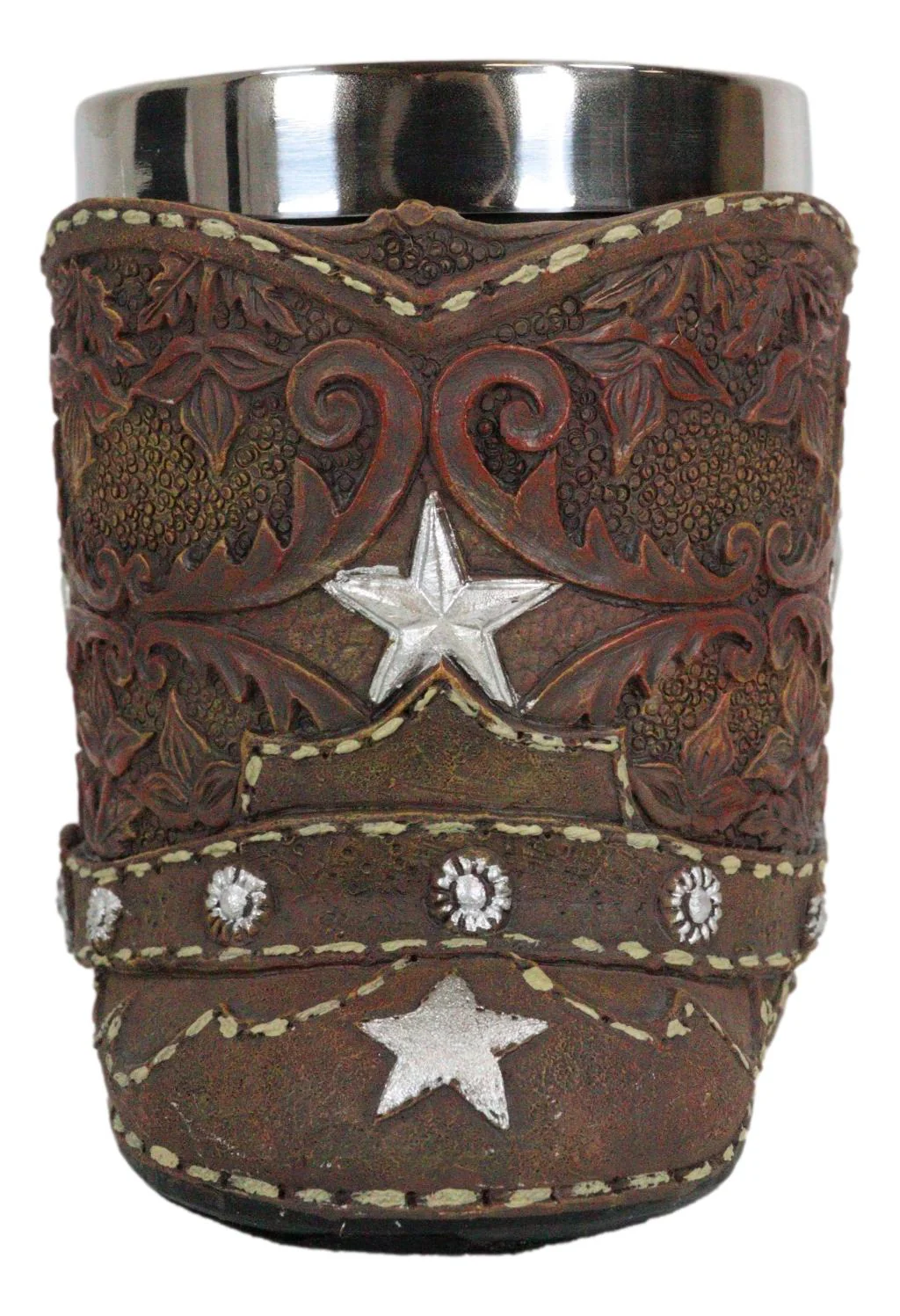Rustic Western Cowboy Boot W/ Lone Star And Spur Faux Tooled Leather Coffee Mug - Image 6