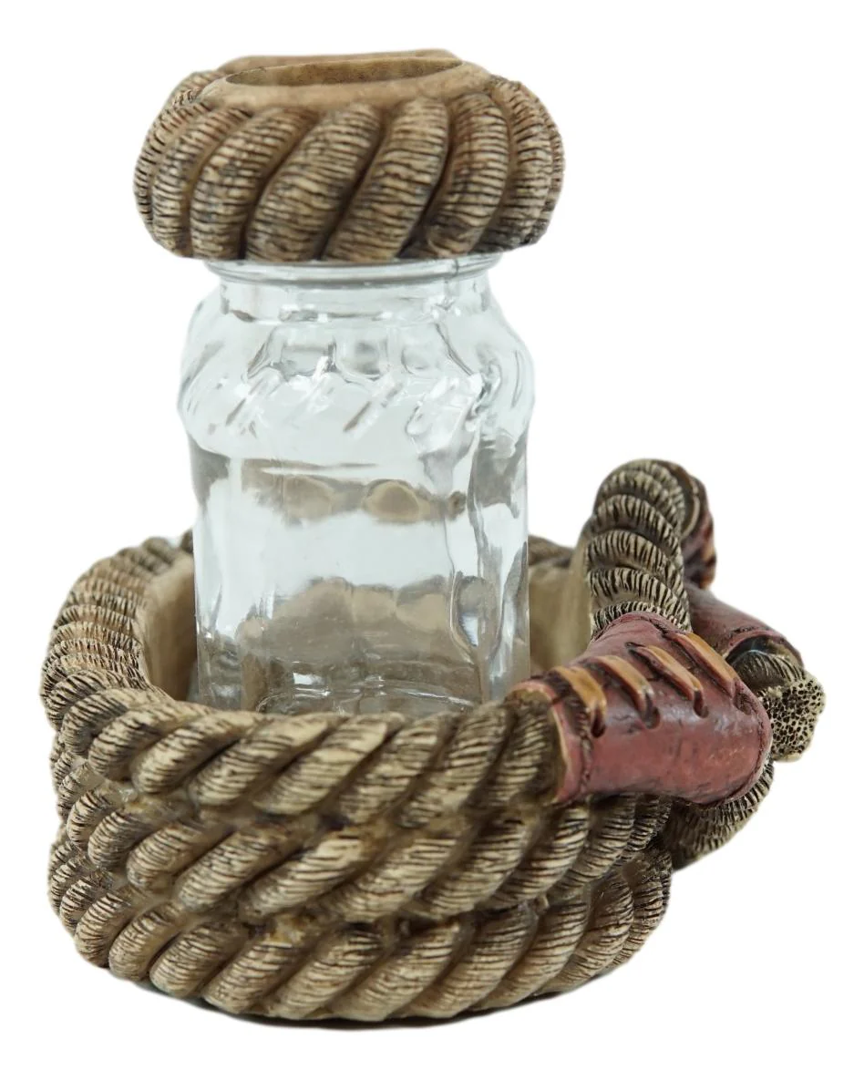 Rustic Western Cowboy Braided Lasso Ropes Salt And Pepper Shakers With Holder Set - Image 2