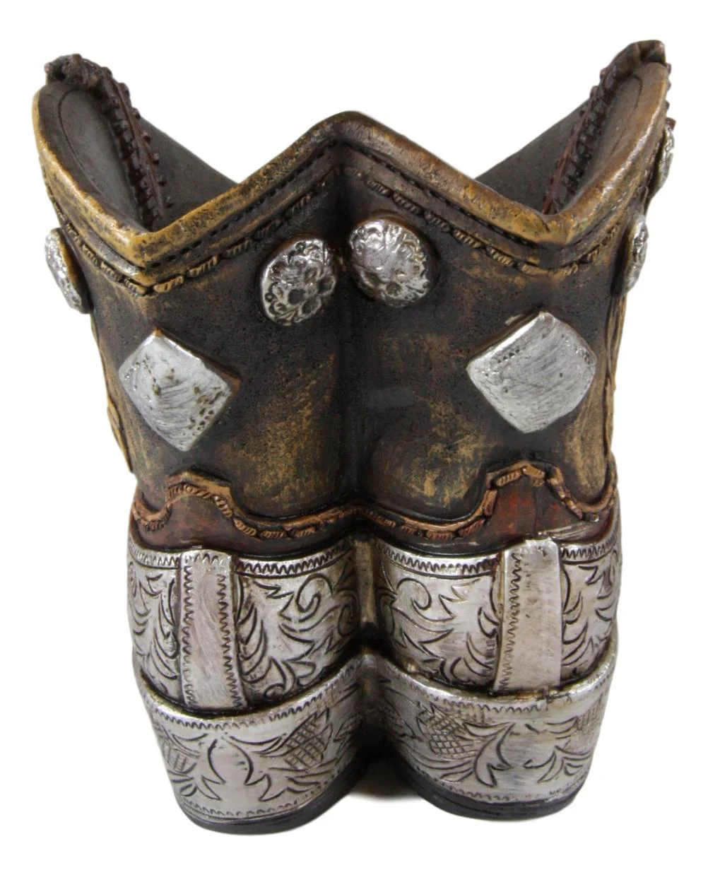 Ebros Rustic Western Cowboy Cowgirl Gold Tone Floral Boots Decorative Vase Pen Holder - Image 5